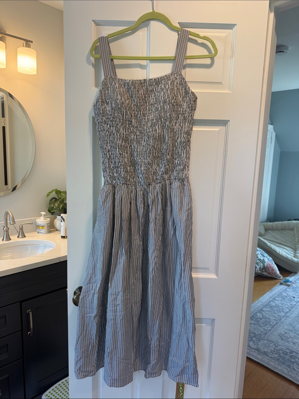 OGL Gray Smocked Square-Neck Striped Midi Dress - Picture 5 of 8